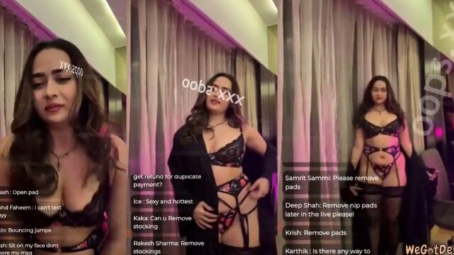 Divya Mistry Paid Live Strips Robe & Presses Boobs in Sexy Lingerie